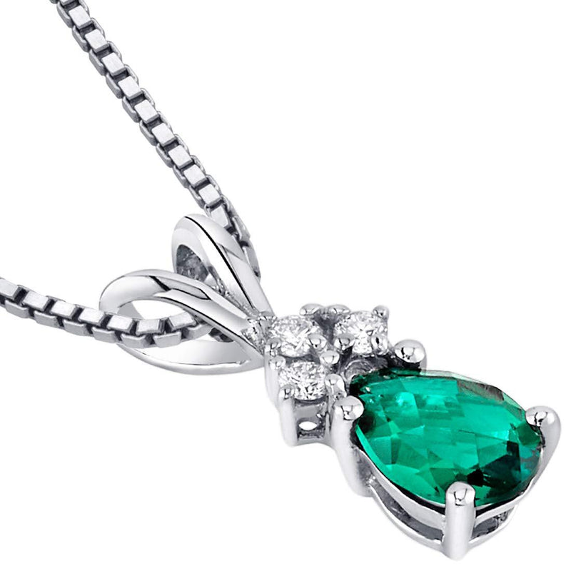 Emerald and Diamond Pendant Necklace 14K White Gold 0.60 Carat Pear Shape
