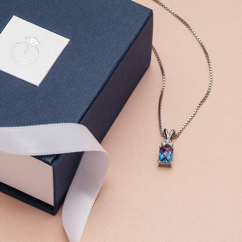 Alexandrite and Diamond Pendant Necklace 14K White Gold 1.25 Carats Radiant Cut