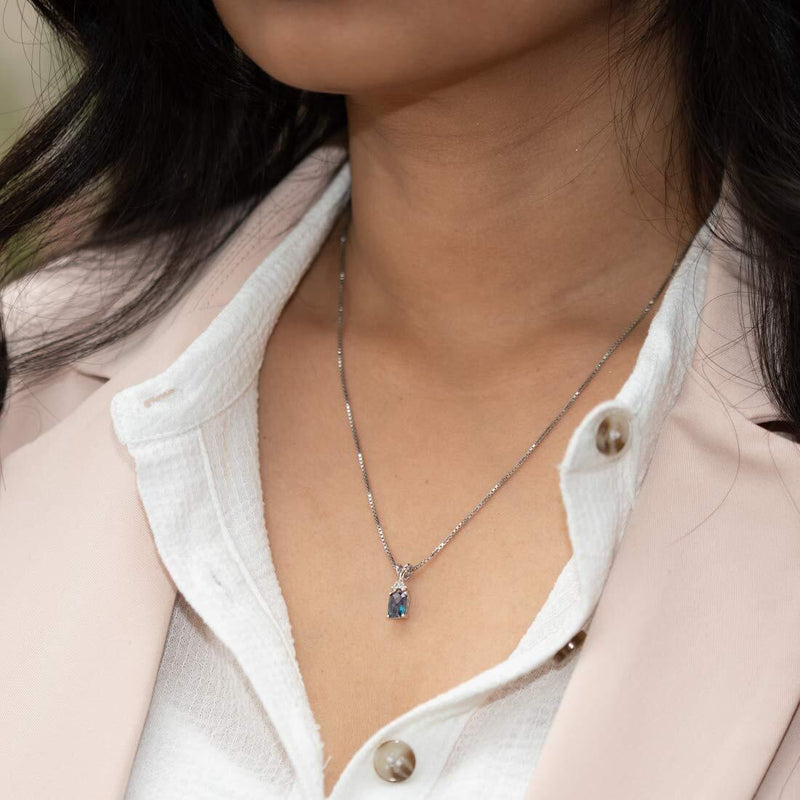Alexandrite and Diamond Pendant Necklace 14K White Gold 1.25 Carats Radiant Cut
