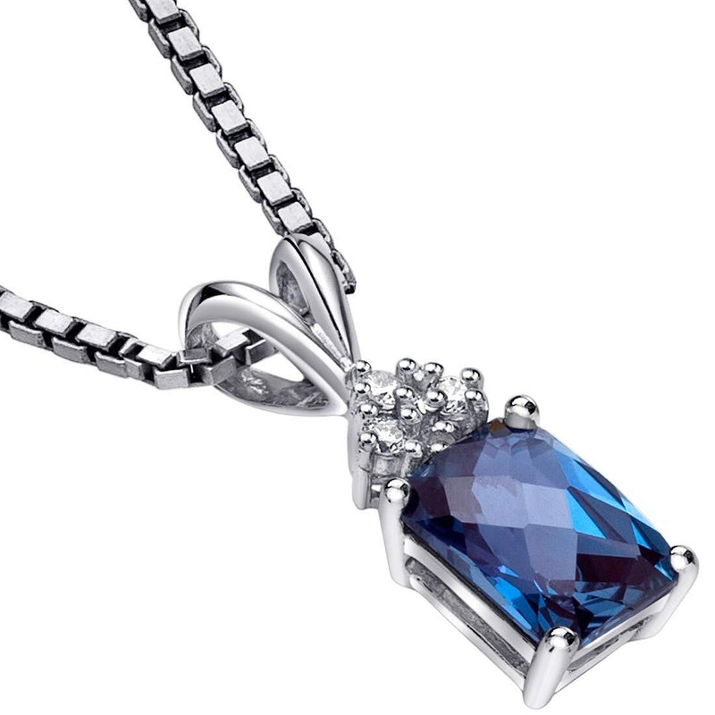 Alexandrite and Diamond Pendant Necklace 14K White Gold 1.25 Carats Radiant Cut