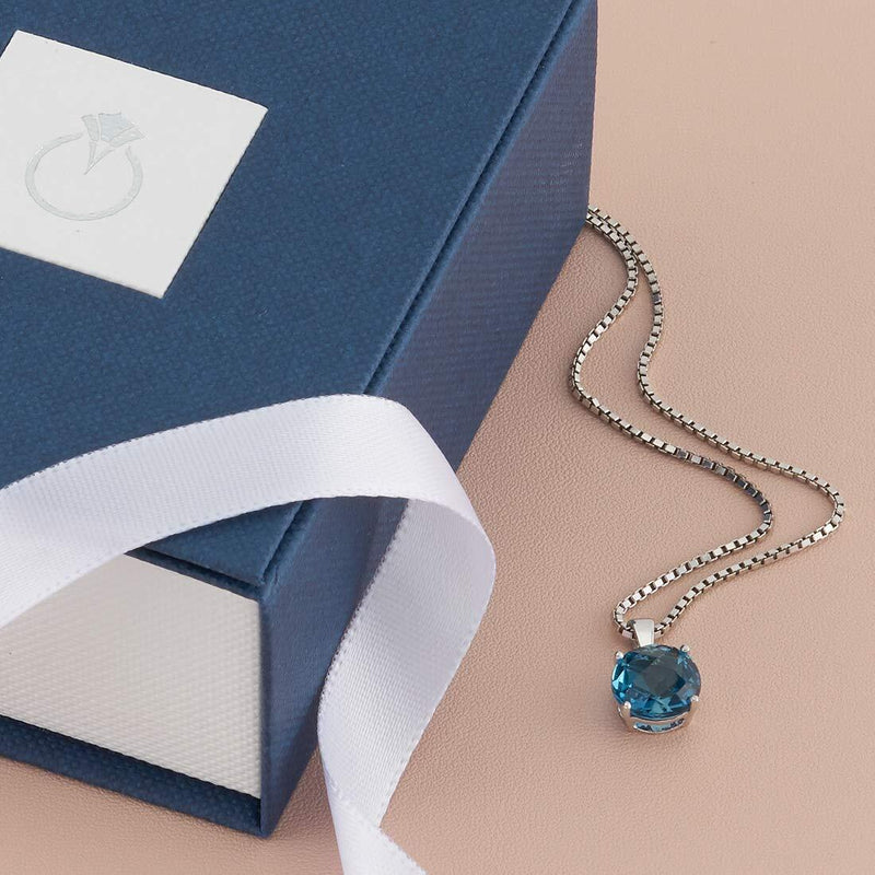 London Blue Topaz Pendant 14 Karat White Gold Round 2.42 Carats