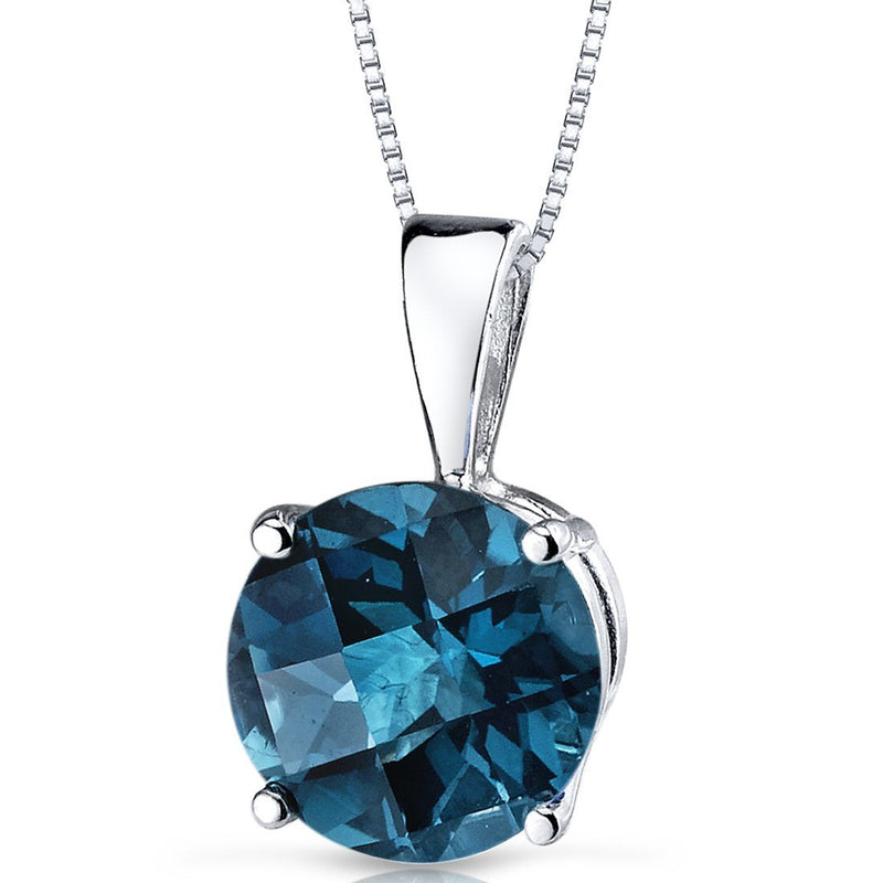 London Blue Topaz Pendant 14 Karat White Gold Round 2.42 Carats