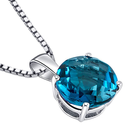 London Blue Topaz Pendant 14 Karat White Gold Round 2.42 Carats