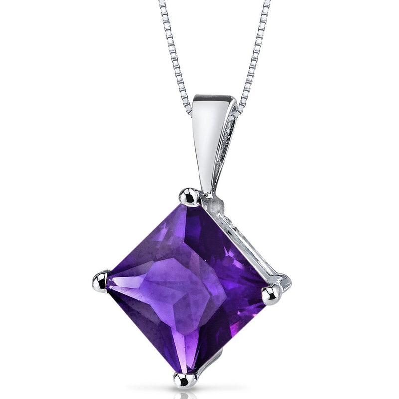 Amethyst Pendant Necklace 14 Karat White Gold Princess 2.19 Cts