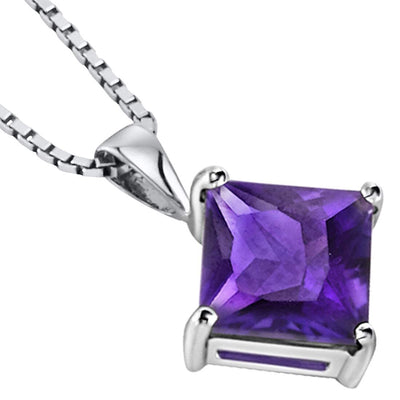 Amethyst Pendant Necklace 14 Karat White Gold Princess 2.19 Cts