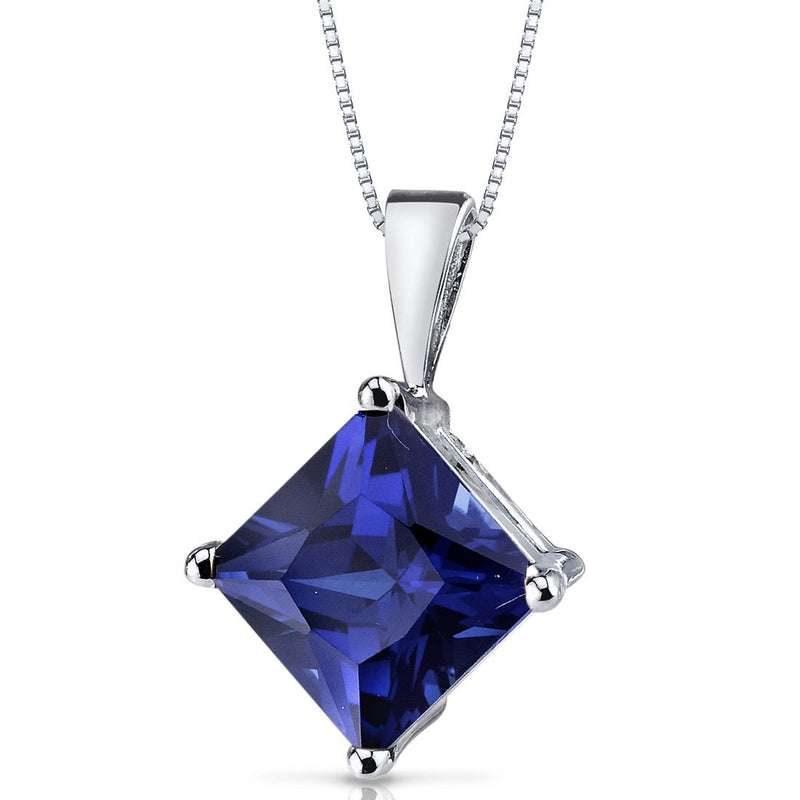 Blue Sapphire Pendant Necklace 14 Karat White Gold 3.38 Carats