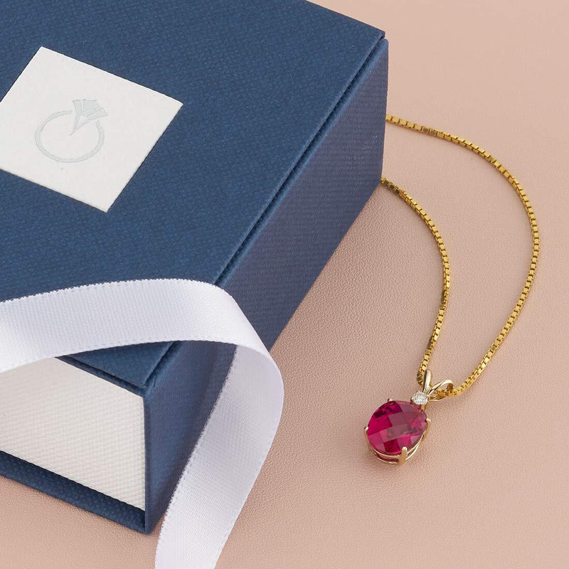 Ruby and Diamond Pendant Necklace 14K Yellow Gold 3.50 Carats Oval