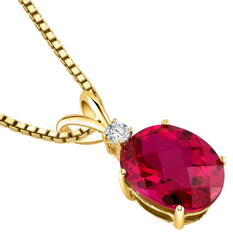 Ruby and Diamond Pendant Necklace 14K Yellow Gold 3.50 Carats Oval