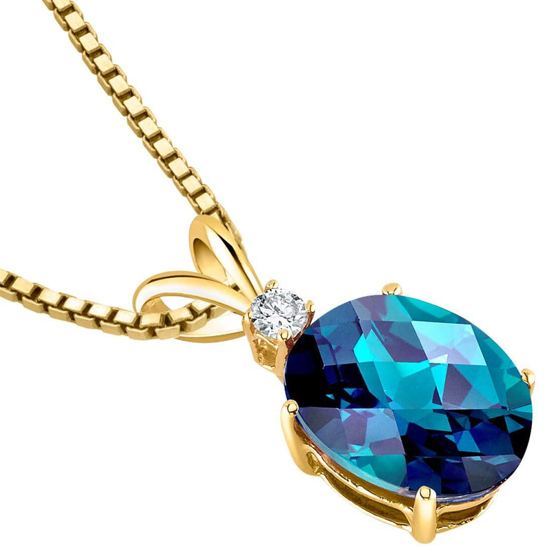 Alexandrite and Diamond Pendant Necklace 14K Yellow Gold 3.25 Carats Oval