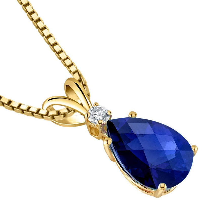 Pear Shape Blue Sapphire and Diamond Pendant Necklace 14K Yellow Gold 2.43 Carats