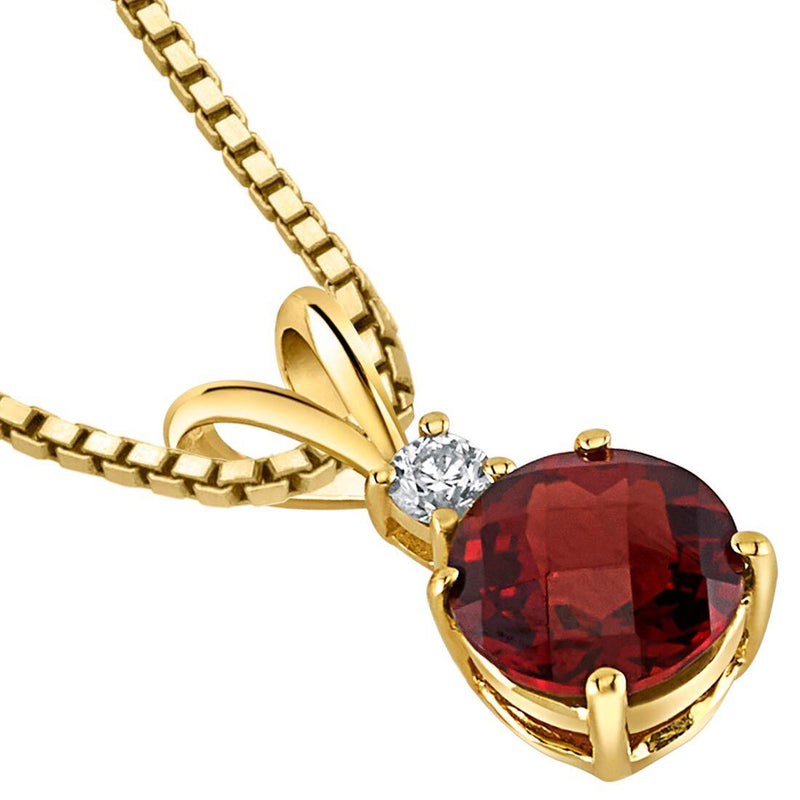 Garnet and Diamond Pendant Necklace 14K Yellow Gold 1.34 Carats Round
