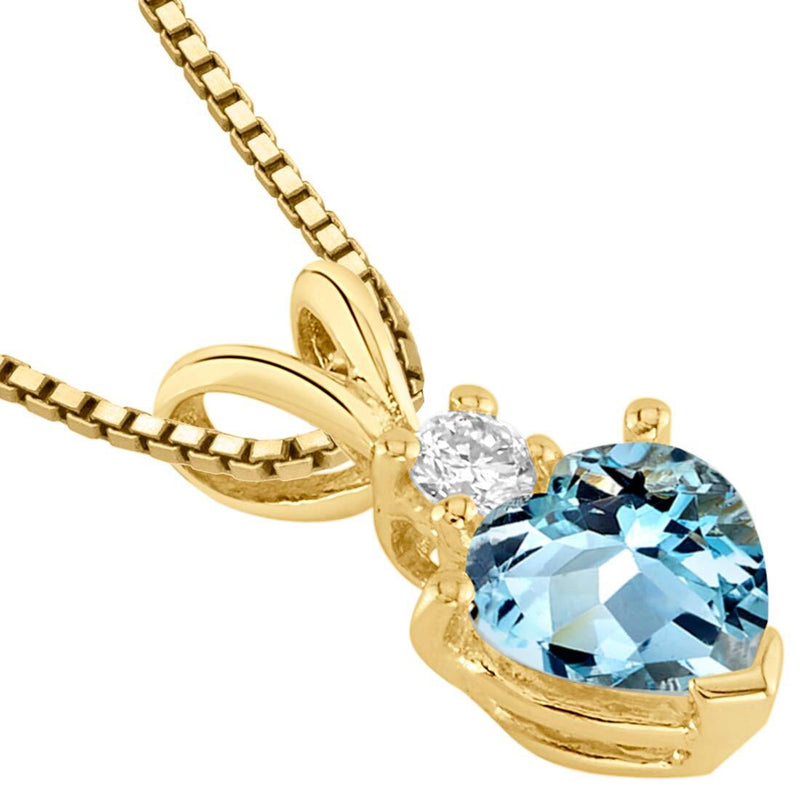 Heart Shape Aquamarine and Diamond Pendant Necklace 14K Yellow Gold 0.75 Carat