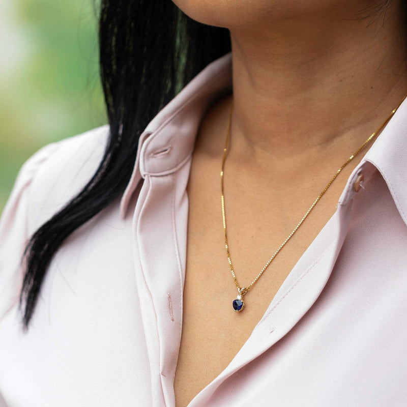 Heart Shape Blue Sapphire and Diamond Pendant Necklace 14K Yellow Gold 1 Carat