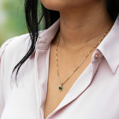 Heart Shape Emerald and Diamond Pendant Necklace 14K Yellow Gold 0.75 Carat