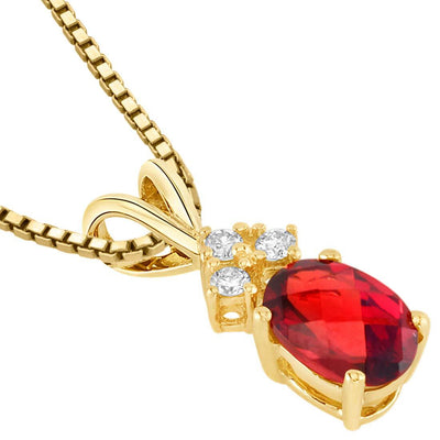 Garnet and Diamond Pendant Necklace 14K Yellow Gold 1 Carat Oval