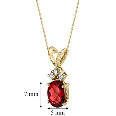 Garnet and Diamond Pendant Necklace 14K Yellow Gold 1 Carat Oval