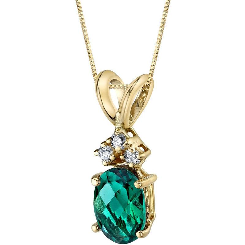 Emerald and Diamond Pendant Necklace 14K Yellow Gold 0.75 Carat Oval