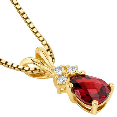 Pear Shape Garnet and Diamond Pendant Necklace 14K Yellow Gold 1 Carat