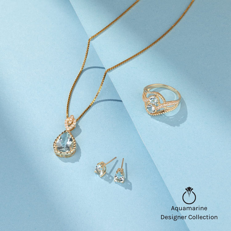 Aquamarine and Diamond Pendant Necklace 14K Yellow Gold 1 Carat Emerald Cut