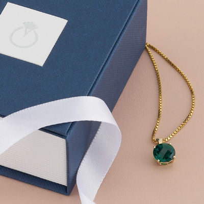 Emerald Pendant Necklace 14K Yellow Gold Round Cut 1.75 Carats