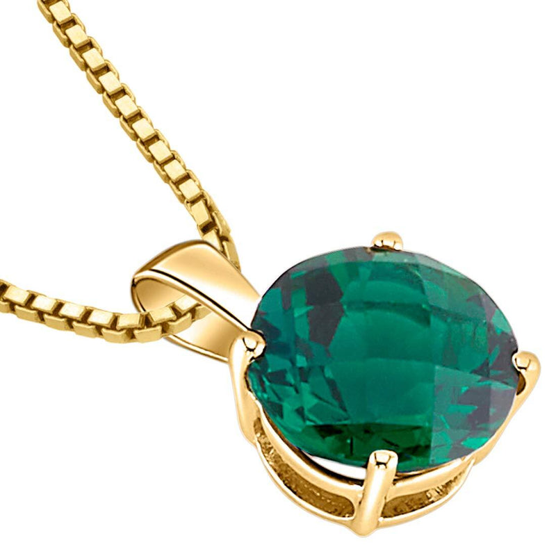 Emerald Pendant Necklace 14K Yellow Gold Round Cut 1.75 Carats