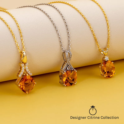 Citrine Pendant Necklace 14K Yellow Gold Princess Cut 2.25 Carats