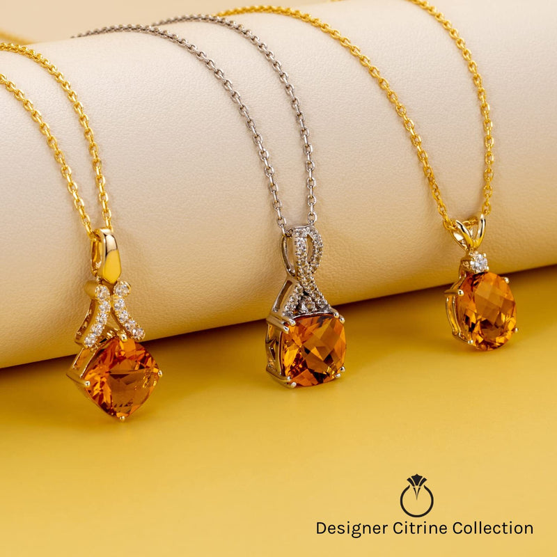 Citrine Pendant Necklace 14K Yellow Gold Princess Cut 2.25 Carats