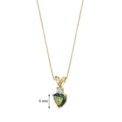 Black Opal and Diamond Pendant Necklace 14K Yellow Gold 0.50 Carat Heart Shape