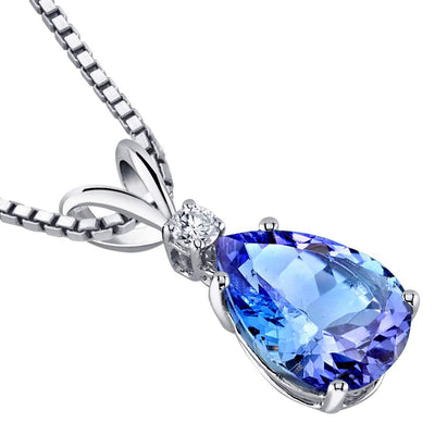 Tanzanite and Diamond Pendant Necklace 14K White Gold 2.25 Carats Pear Shape
