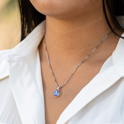 Tanzanite and Diamond Pendant Necklace 14K White Gold 2.25 Carats Pear Shape
