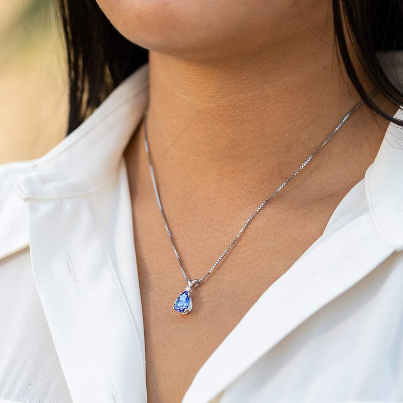 Tanzanite and Diamond Pendant Necklace 14K White Gold 2.25 Carats Pear Shape