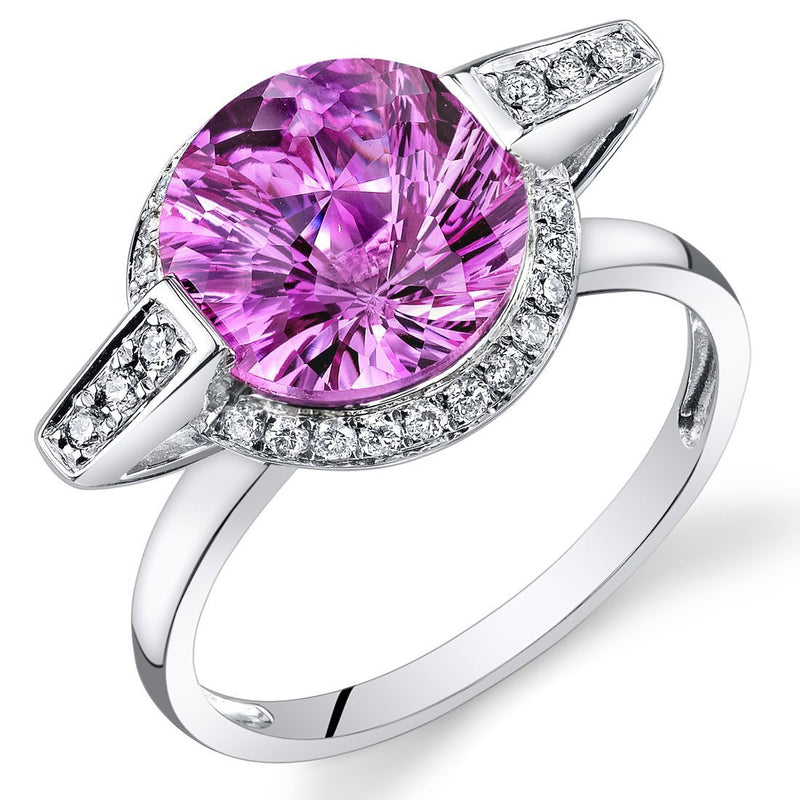 Pink Sapphire Ring 14 Karat White Gold Round Shape 4.9 Carats, Size 7