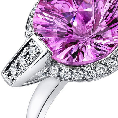 Pink Sapphire Ring 14 Karat White Gold Round Shape 4.9 Carats, Size 7