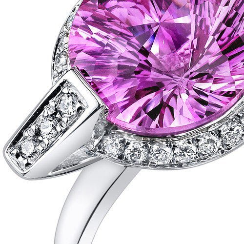 Pink Sapphire Ring 14 Karat White Gold Round Shape 4.9 Carats, Size 7