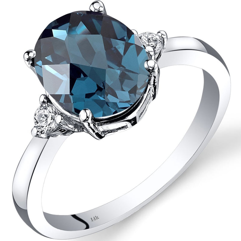 14K White Gold London Blue Topaz Diamond Ring 2.75 Carat Oval Cut, Size 7