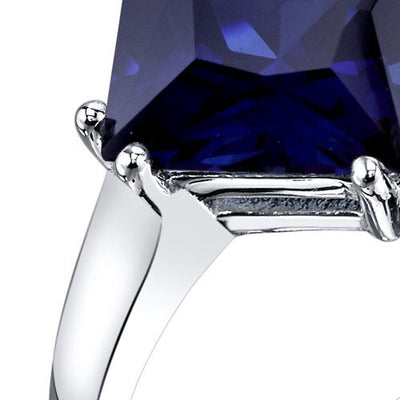 14K White Gold Created Blue Sapphire Solitaire Ring 3.25 Carat Princess Cut, Size 7