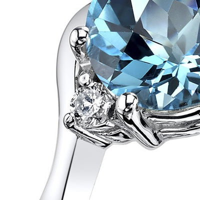 14K White Gold Swiss Blue Topaz Diamond 3 Stone Ring 2.25 Carat, Size 7