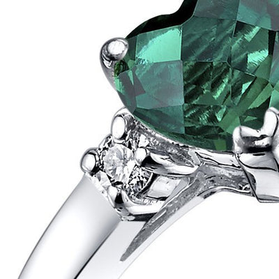 14K White Gold Created Emerald Diamond Heart Ring 0.75 Carat, Size 7