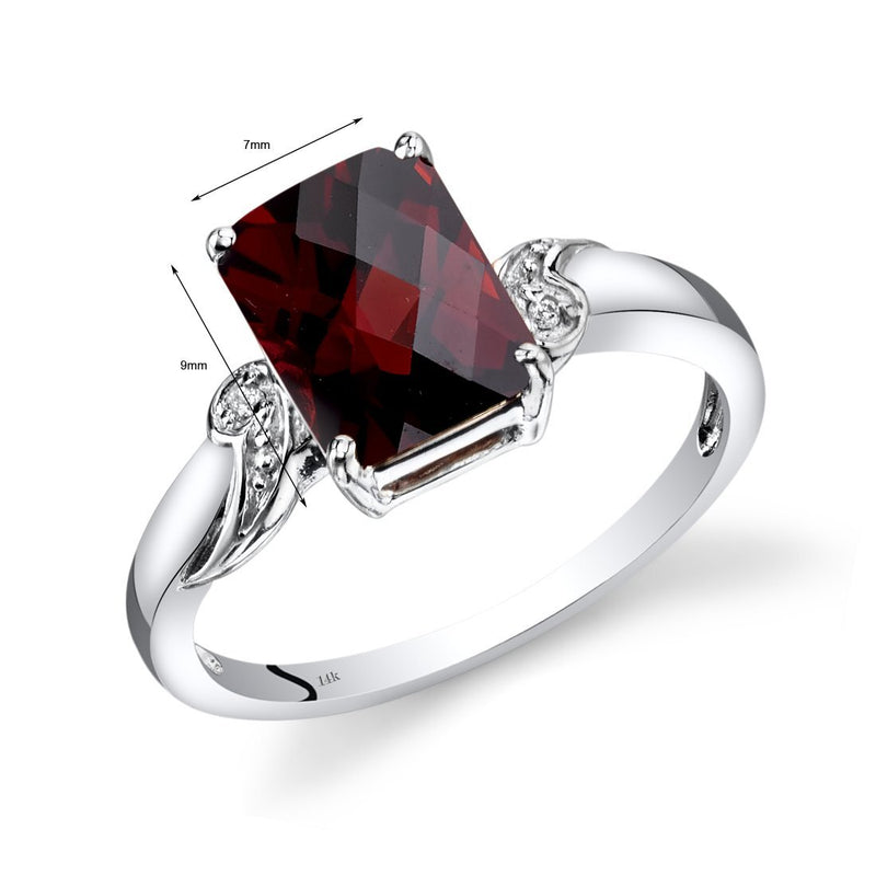 14K White Gold Garnet Diamond Ring Radiant Checkerboard Cut 2.75 Carats Total, Size 7