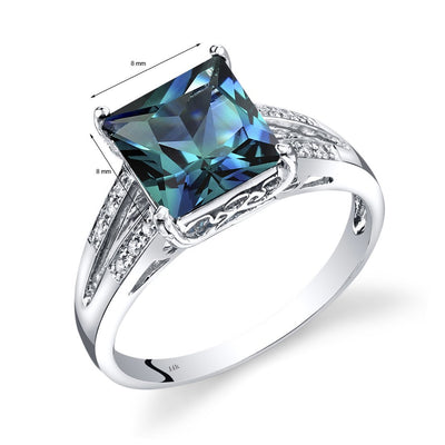 14K White Gold Created Alexandrite Diamond Ring Princess Cut 3 Carats Total , Size 7