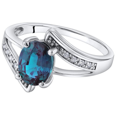 Alexandrite and Diamond Bypass Ring 14K White Gold 1.50 Carats Oval Shape