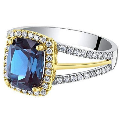 Cushion Cut Alexandrite and Diamond Ring 14K White Gold 3.15 Carats Total, Size 7