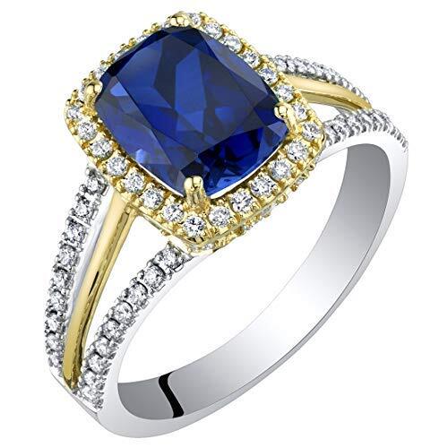 Cushion Cut Blue Sapphire and Diamond Ring 14K White Gold 3.40 Carats Total, Size 7