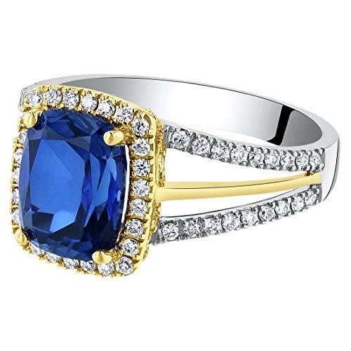 Cushion Cut Blue Sapphire and Diamond Ring 14K White Gold 3.40 Carats Total, Size 7