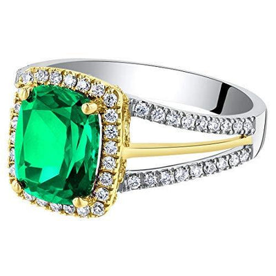 Cushion Cut Colombian Emerald and Diamond Ring 14K White Gold 2.40 Carats Total