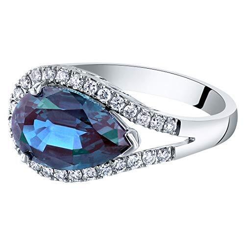 Pear Shape Alexandrite and Diamond Ring 14K White Gold 4 Carats Total, Size 7