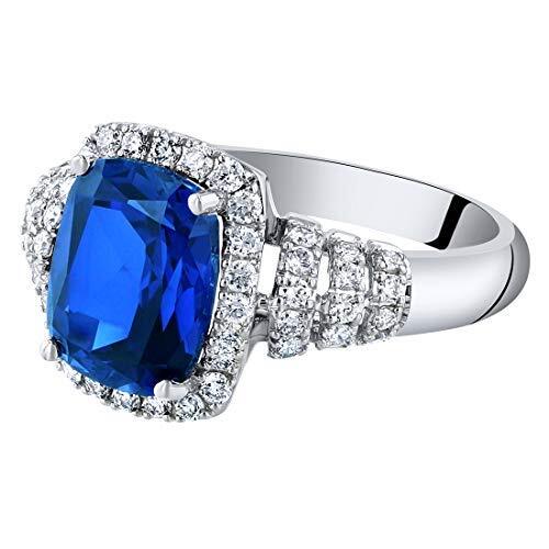 Cushion Cut Blue Sapphire and Diamond Ring 14K White Gold 4.75 Carats Total, Size 7