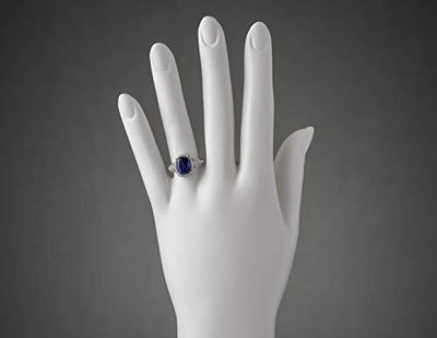 Cushion Cut Blue Sapphire and Diamond Ring 14K White Gold 4.75 Carats Total, Size 7