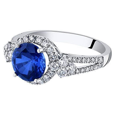 Blue Sapphire and Diamond Ring 14K White Gold 3.60 Carats Total, Size 7