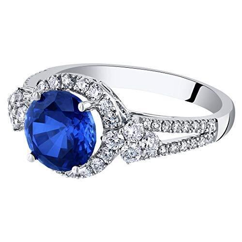 Blue Sapphire and Diamond Ring 14K White Gold 3.60 Carats Total, Size 7